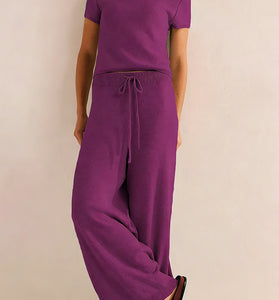 Casual Cropped Top and Wide-Leg Pants Set