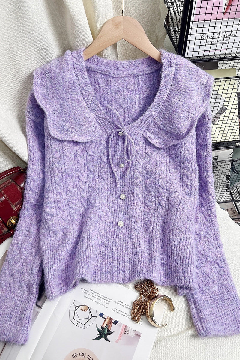 Cable Knit Sweater with Scalloped Collar