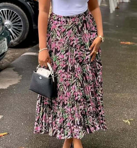 Floral Pleated Midi Skirt
