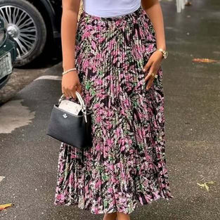 Floral Pleated Midi Skirt