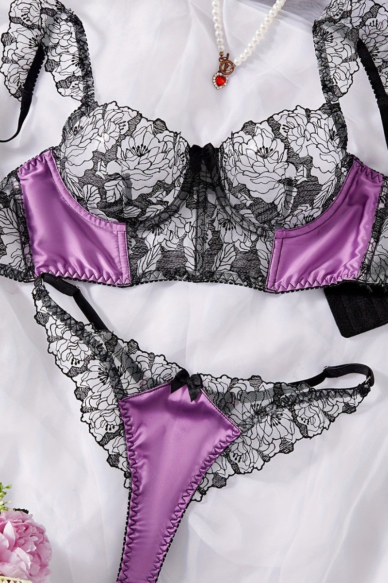 Floral Lace Satin Lingerie Set