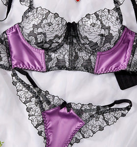 Floral Lace Satin Lingerie Set