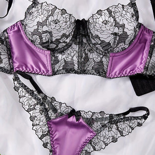 Floral Lace Satin Lingerie Set