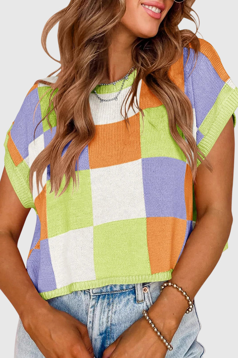 Sleeveless Checkered Sweater Vest