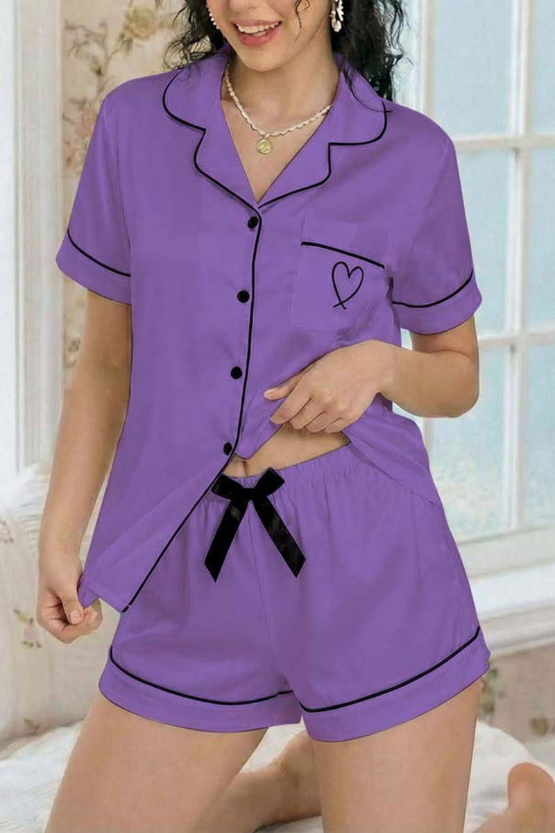 Heart Accent Short Sleeve Pajama Set