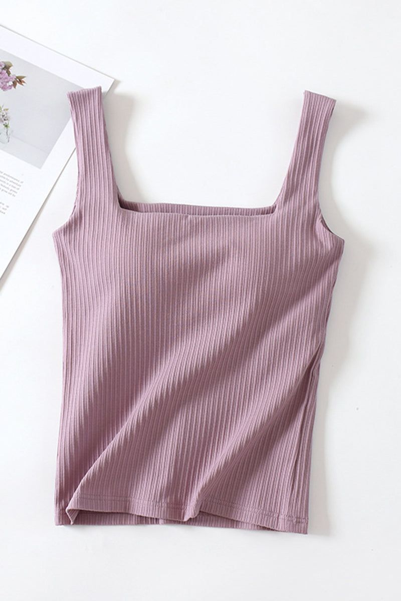 Ribbed Square Neck Sleeveless Tank Top