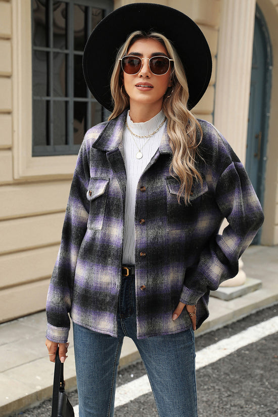 Classic Button-Up Plaid Jacket