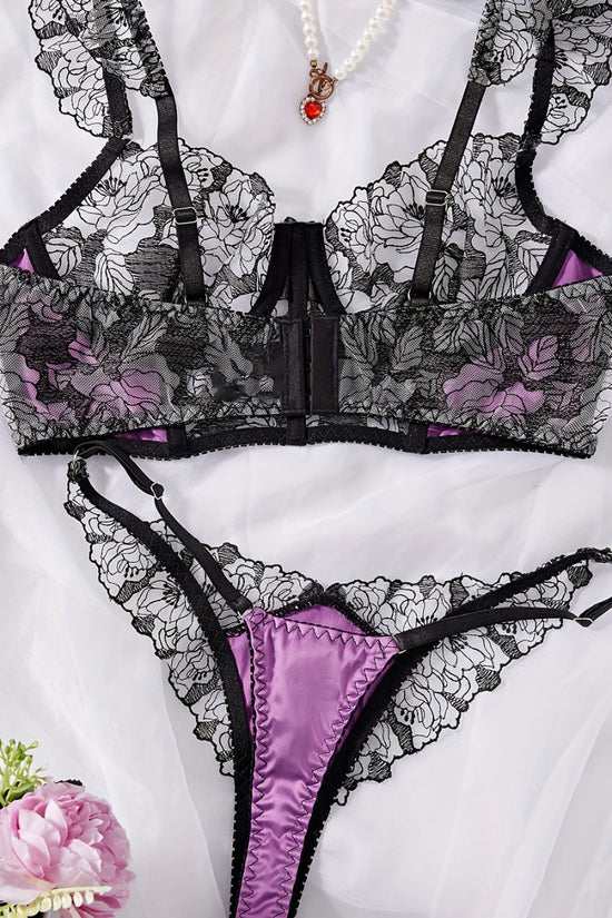Floral Lace Satin Lingerie Set