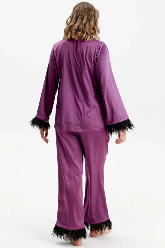 Feather Trim Loungewear Set