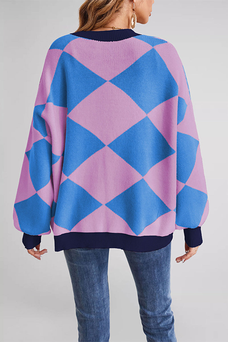 Geometric Patterned Button-Up Cardigan