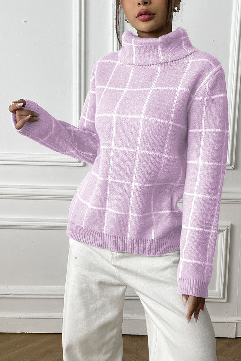 Turtleneck Grid Pattern Sweater