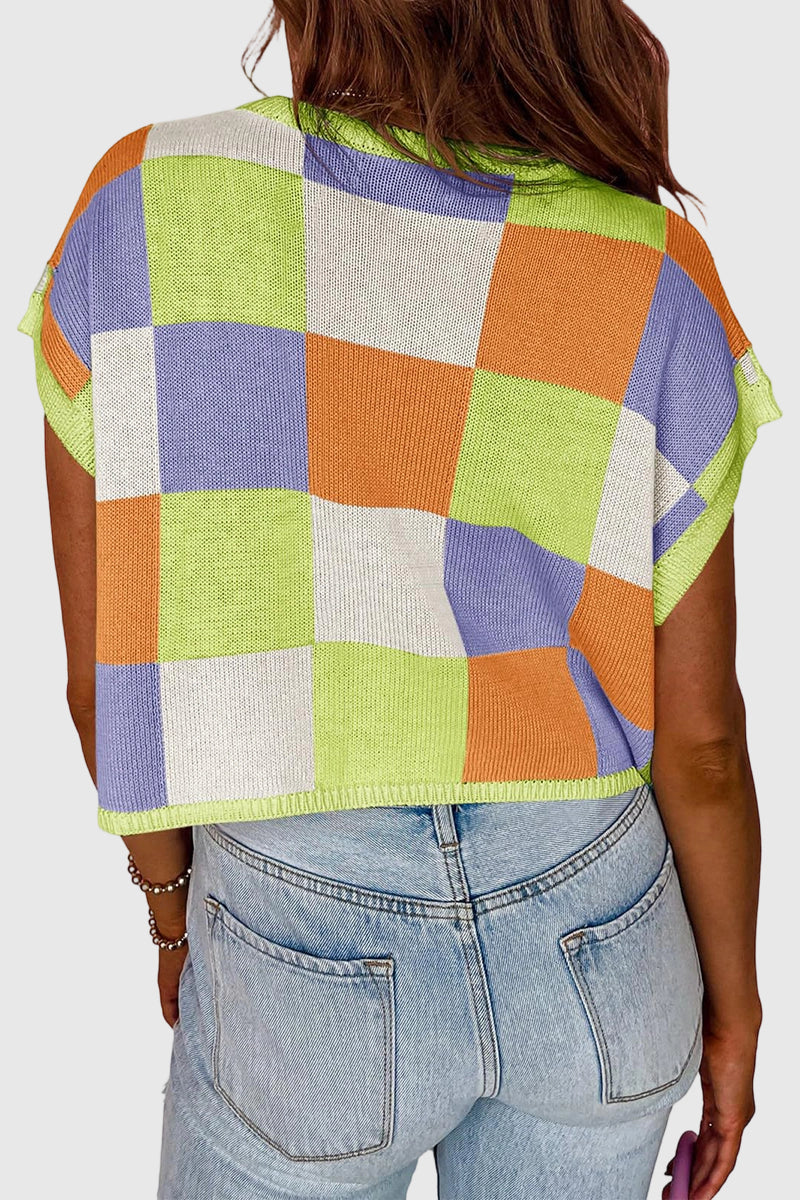 Sleeveless Checkered Sweater Vest