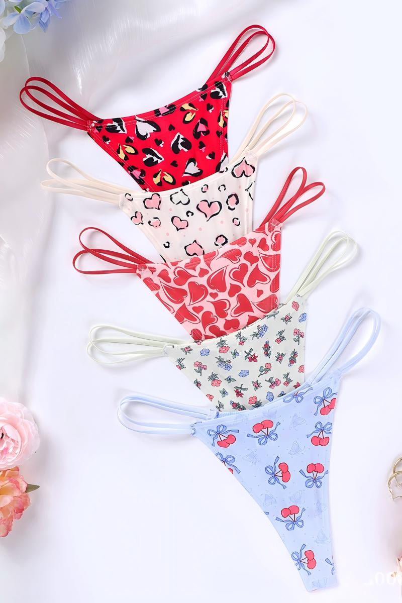 Heart Print Strappy Thong Panties