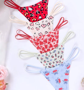 Heart Print Strappy Thong Panties