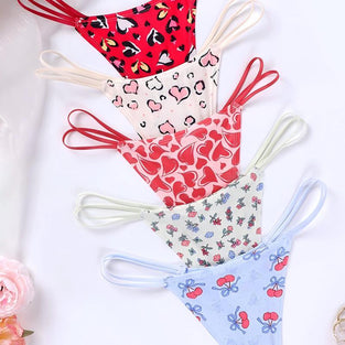 Heart Print Strappy Thong Panties