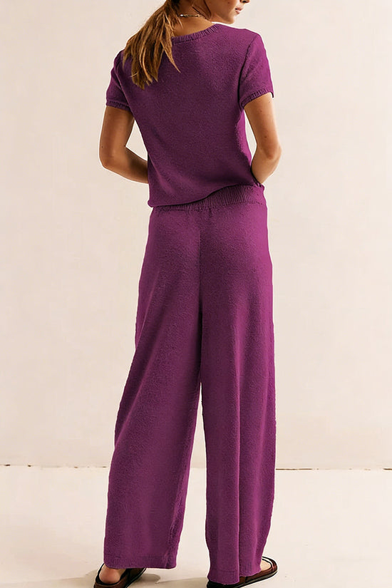 Casual Cropped Top and Wide-Leg Pants Set