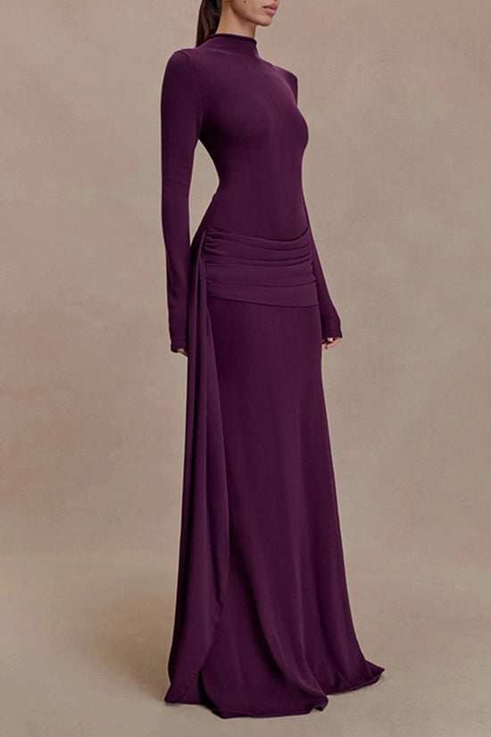 Elegant High Neck Long Sleeve Maxi Dress