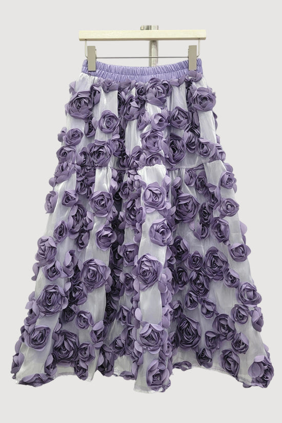 3D Floral Embellished Midi Skirt