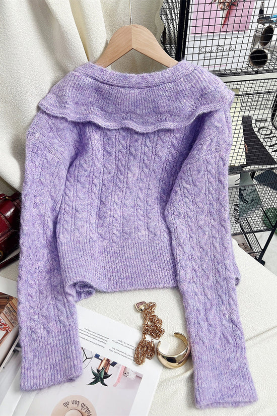 Cable Knit Sweater with Scalloped Collar