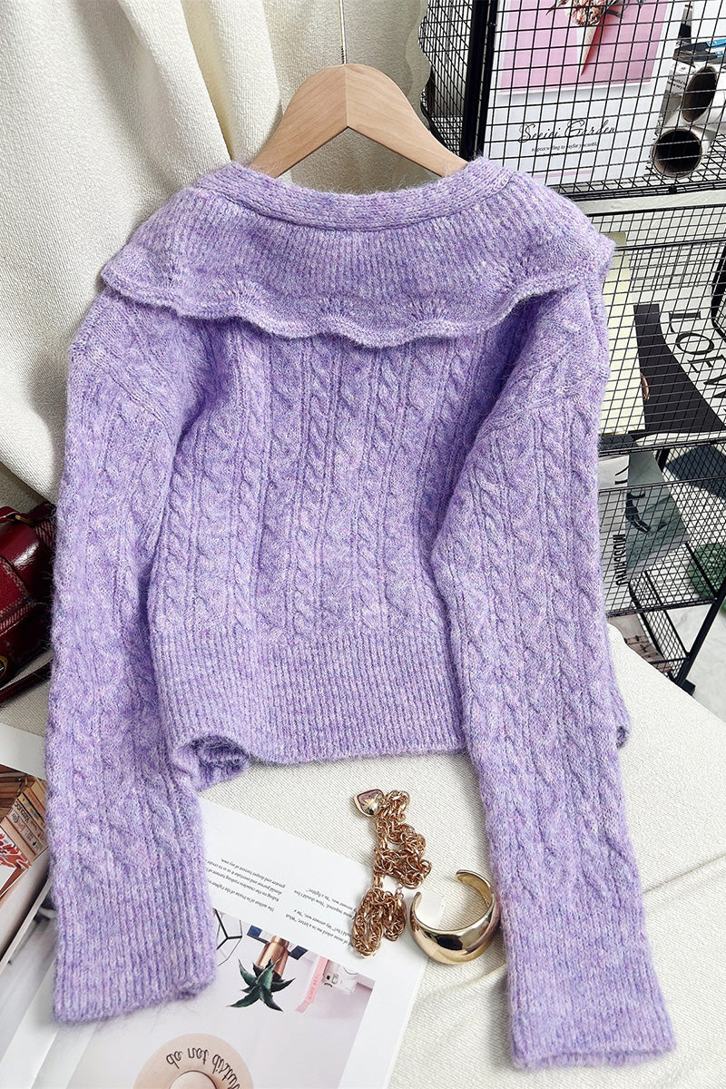 Cable Knit Sweater with Scalloped Collar