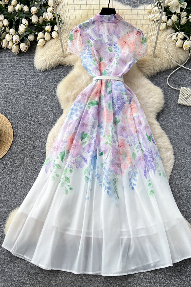 Floral Belted A-Line Maxi Dress