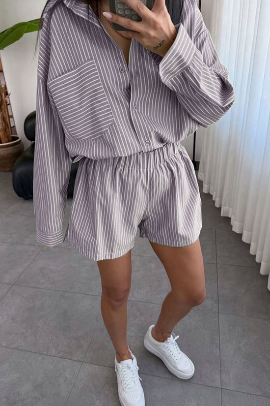 Striped Relaxed Shirt and Shorts Set