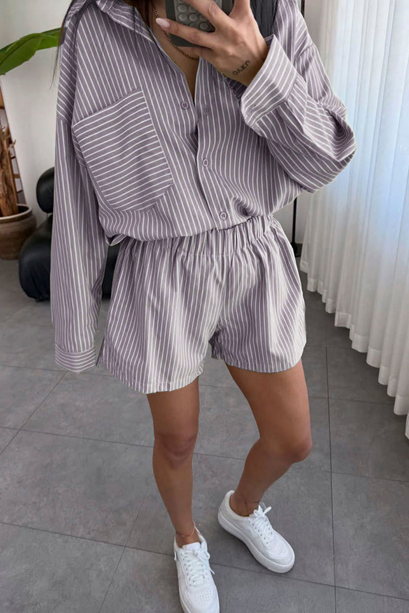 Striped Relaxed Shirt and Shorts Set