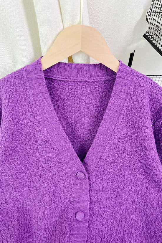Ribbed Button-Up V-Neck Cardigan