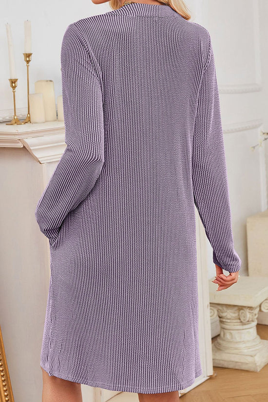 Striped V-Neck Long Sleeve Casual Dress