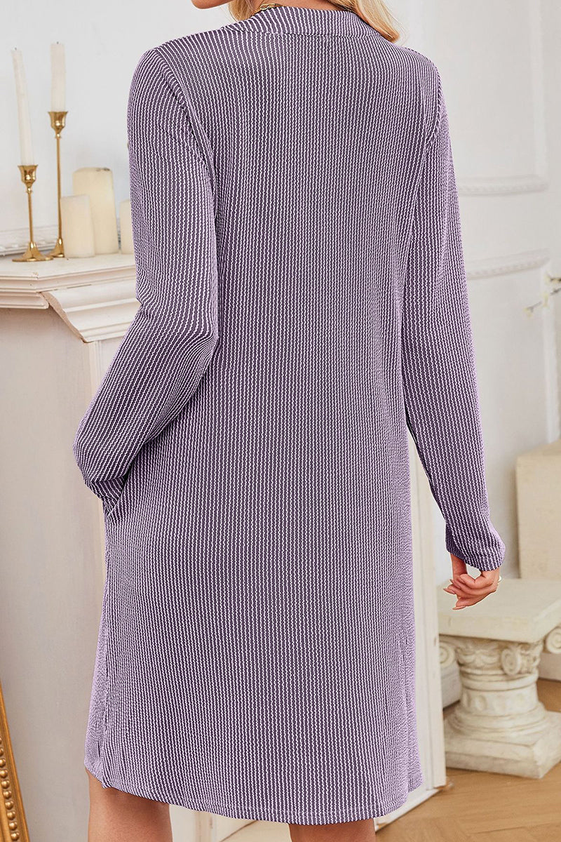 Striped V-Neck Long Sleeve Casual Dress