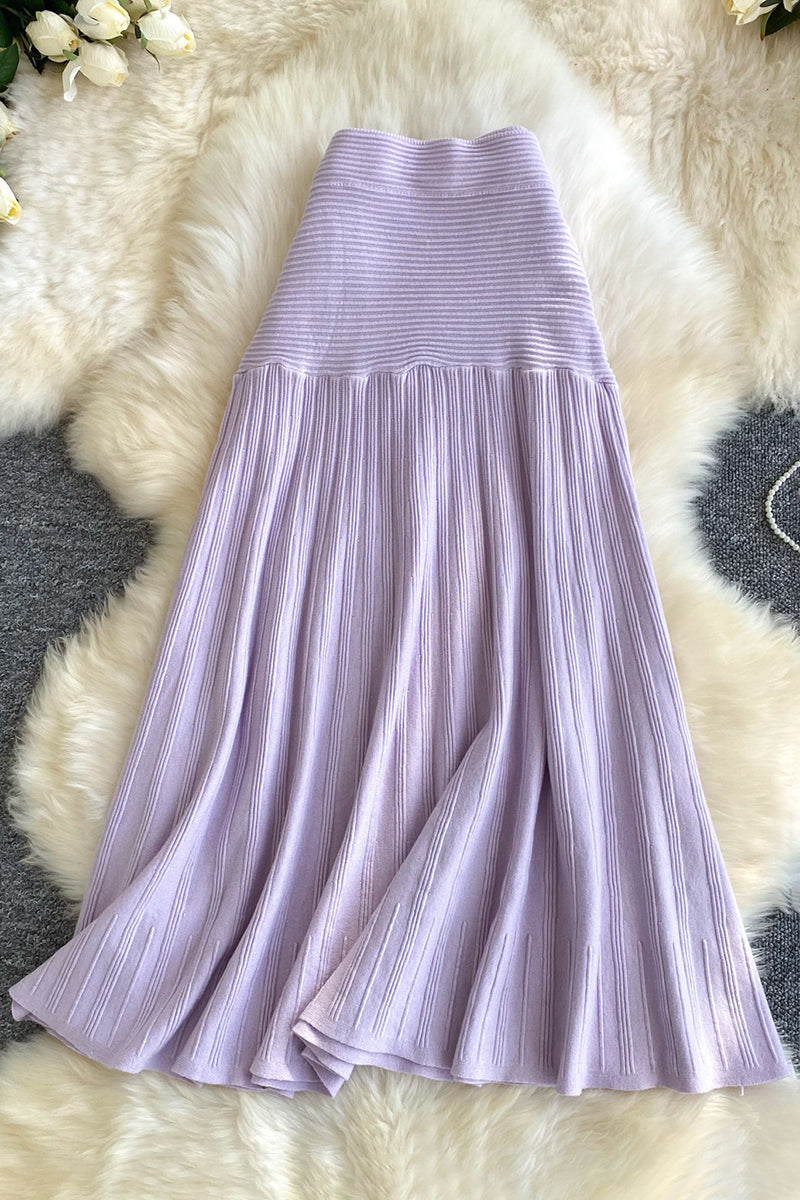 Elegant Knit Pleated Midi Skirt