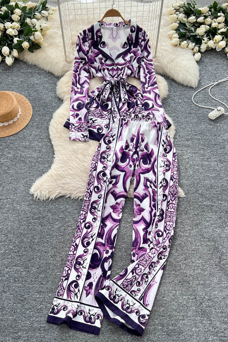 Ornate Print Long Sleeve Pants Set