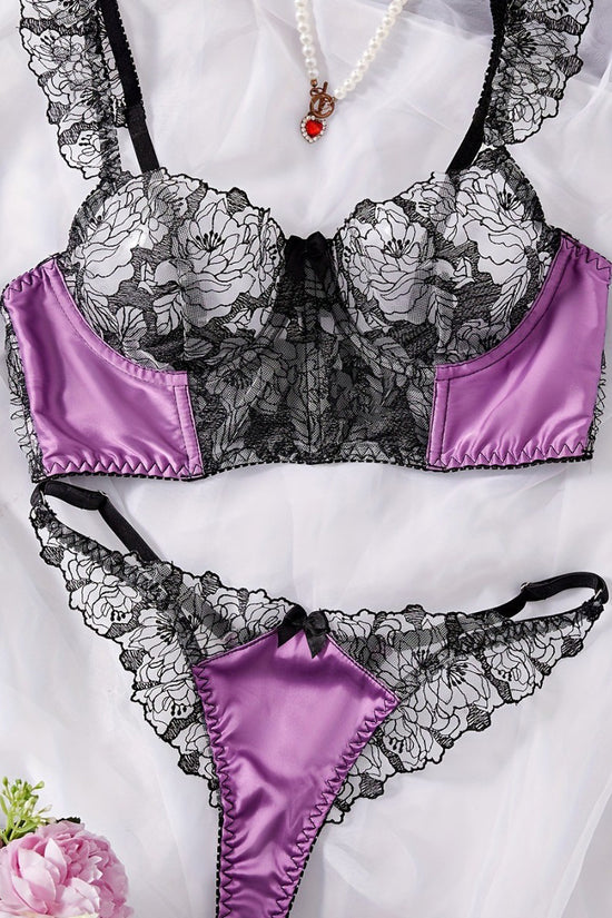 Floral Lace Satin Lingerie Set