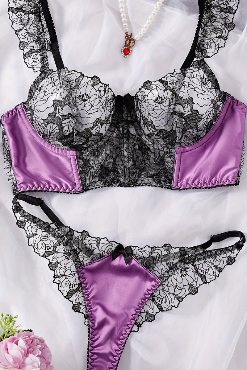 Floral Lace Satin Lingerie Set