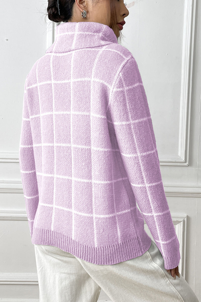 Turtleneck Grid Pattern Sweater