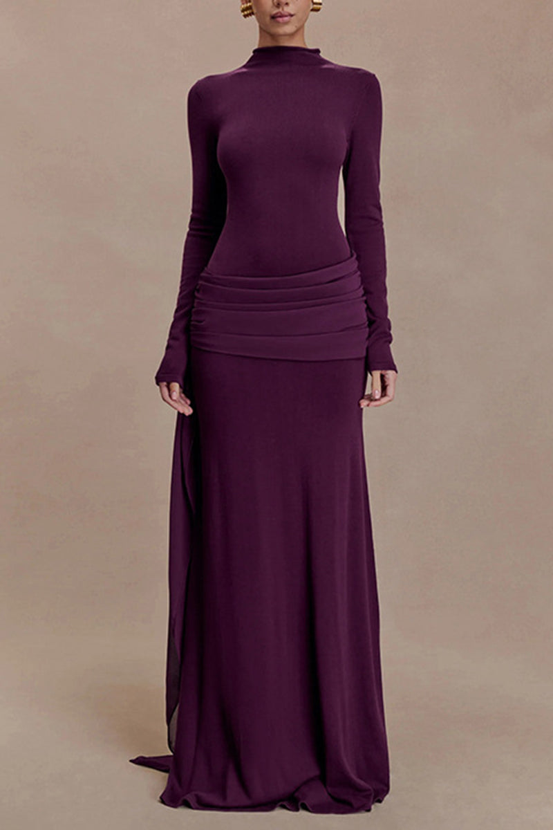 Elegant High Neck Long Sleeve Maxi Dress
