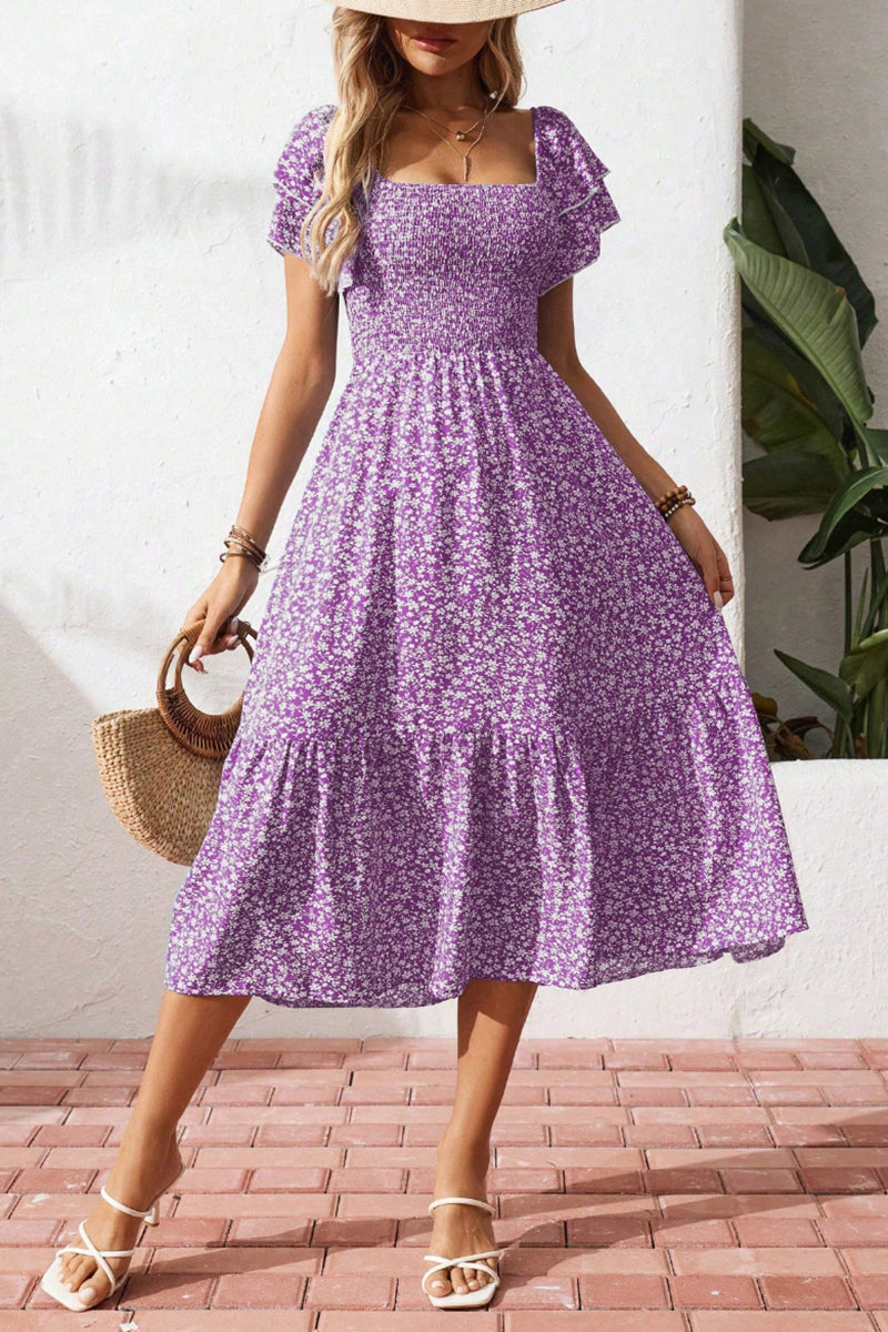 Flowy Floral Smocked Casual Dress