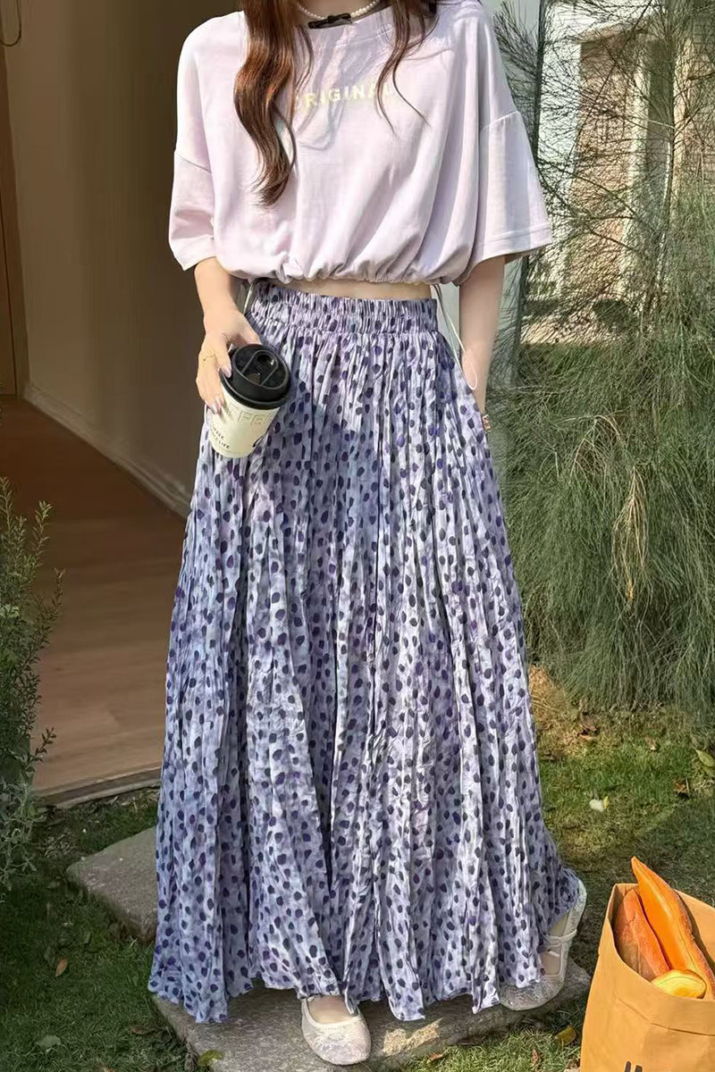 Polka Dot Flowing Midi Skirt