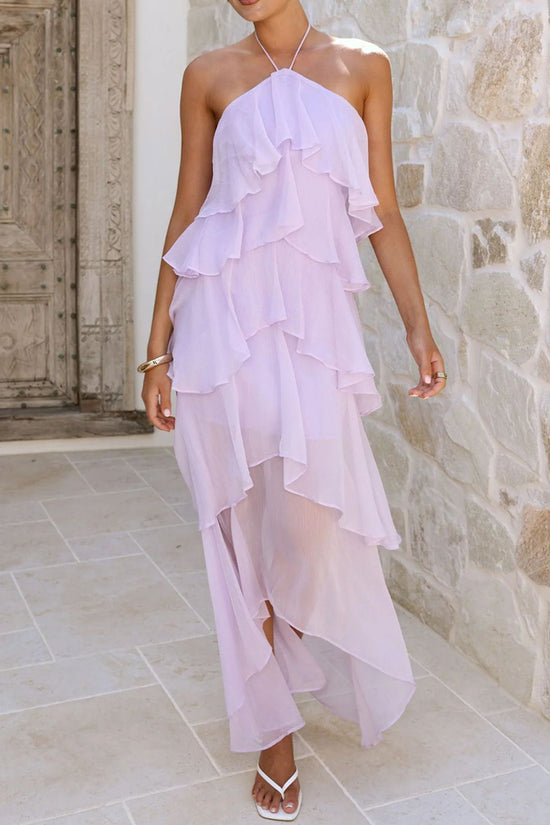 Tiered Asymmetric Halter Casual Dress
