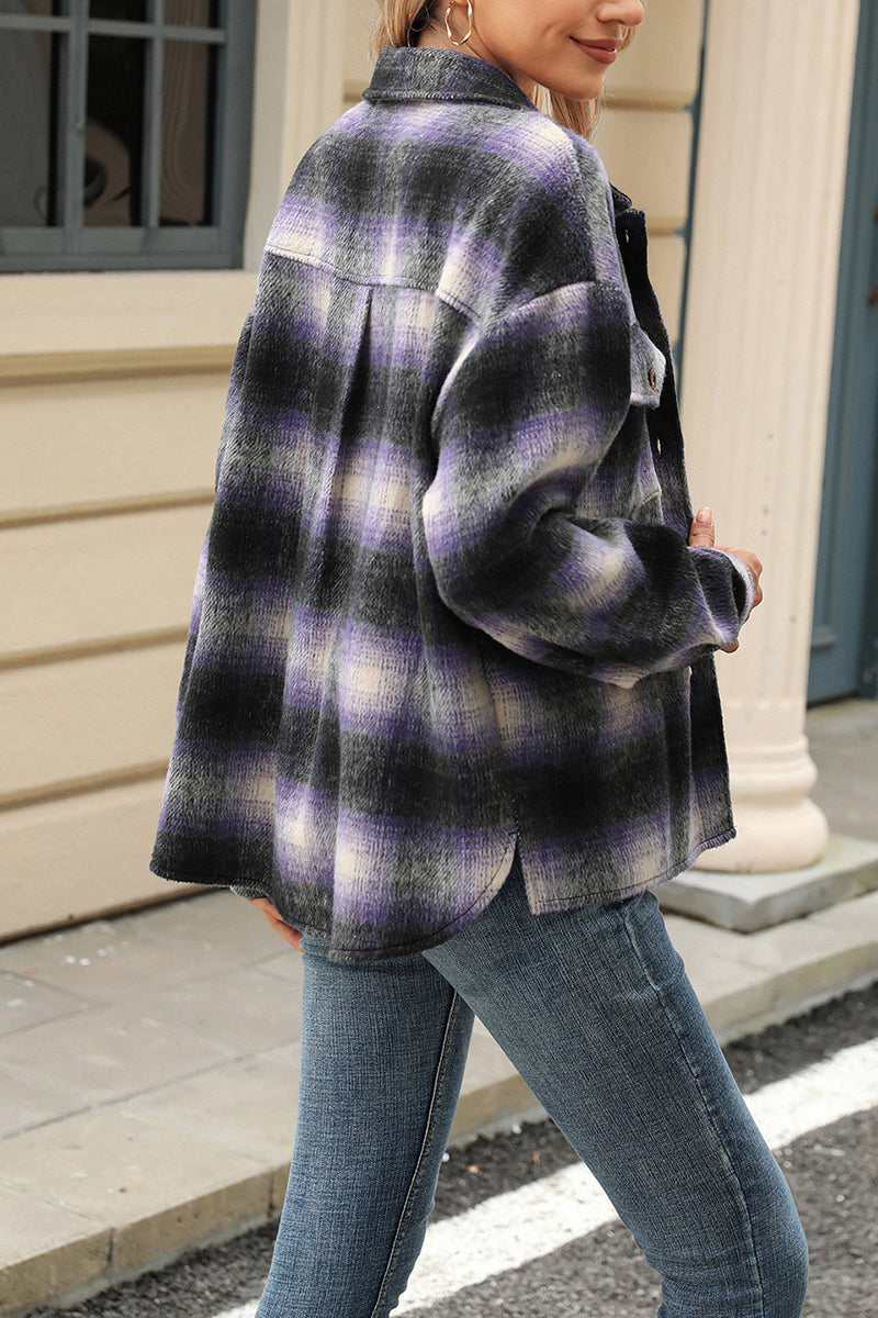 Classic Button-Up Plaid Jacket