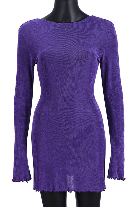 Drape Back Long Sleeve Casual Dress