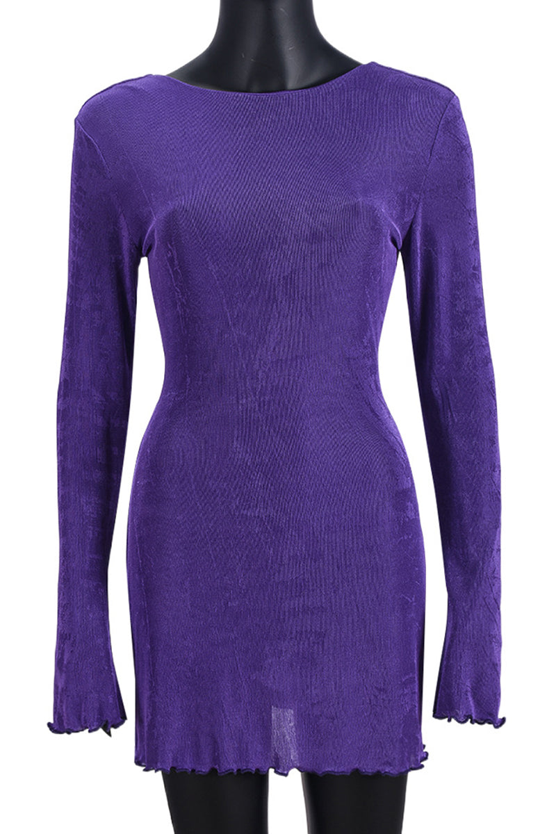 Drape Back Long Sleeve Casual Dress