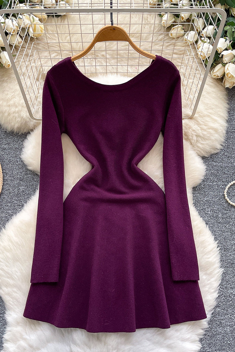 Lace-Up Long Sleeve Casual Dress