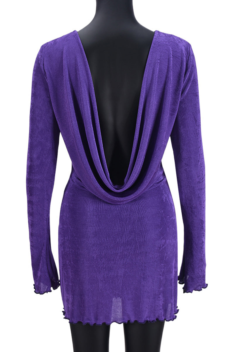 Drape Back Long Sleeve Casual Dress