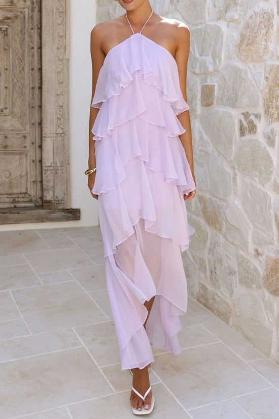 Tiered Asymmetric Halter Casual Dress