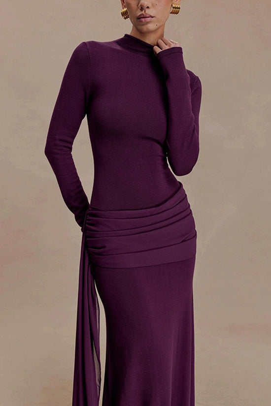 Elegant High Neck Long Sleeve Maxi Dress