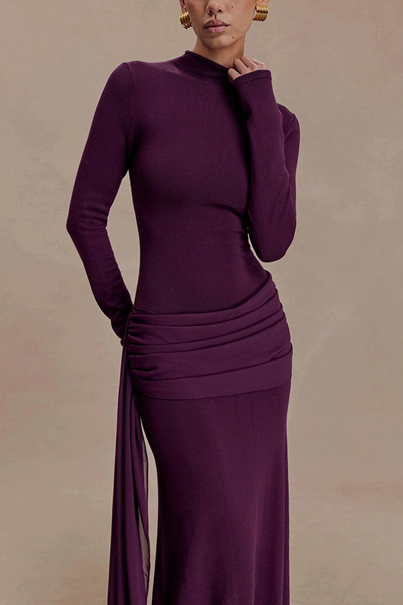Elegant High Neck Long Sleeve Maxi Dress
