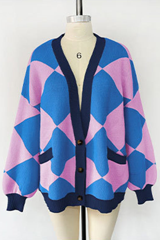 Geometric Patterned Button-Up Cardigan