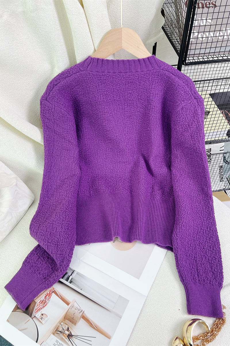 Ribbed Button-Up V-Neck Cardigan
