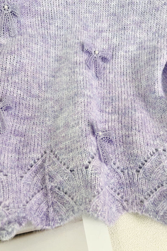 Bow Accent Lace Trim Sweater